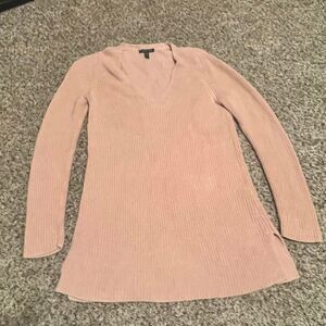 Eileen Fisher Blush Pink V-Neck‎ Ribbed Knit Tunic Sweater XS